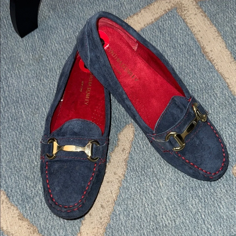 Cynthia Rowley Blue Loafers drivers moccasins with Gold Accent Buckle size 6